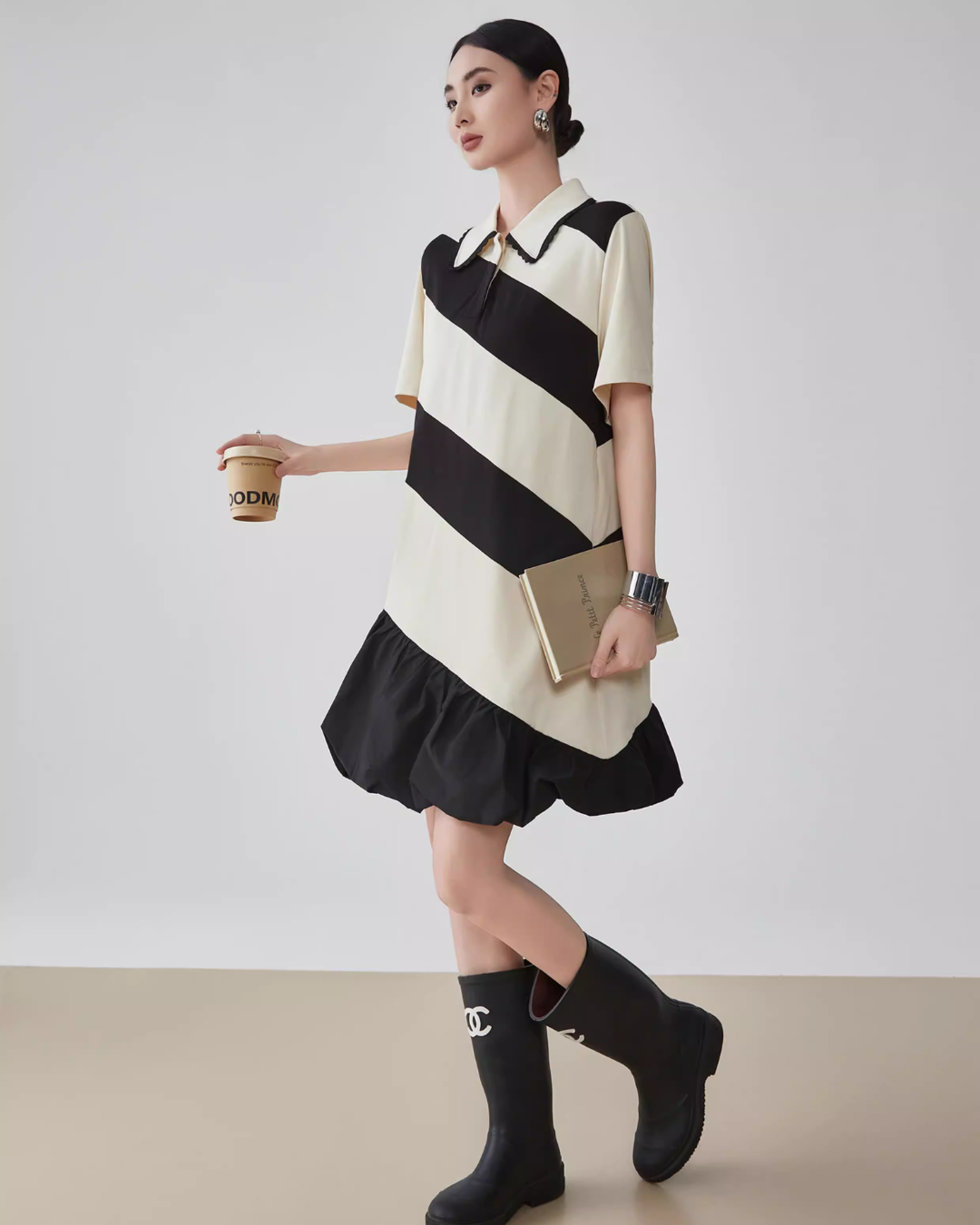 Polo Collar Color-Blocking Dress FER0112