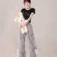 Gray Preppy Casual Pants KLS0003