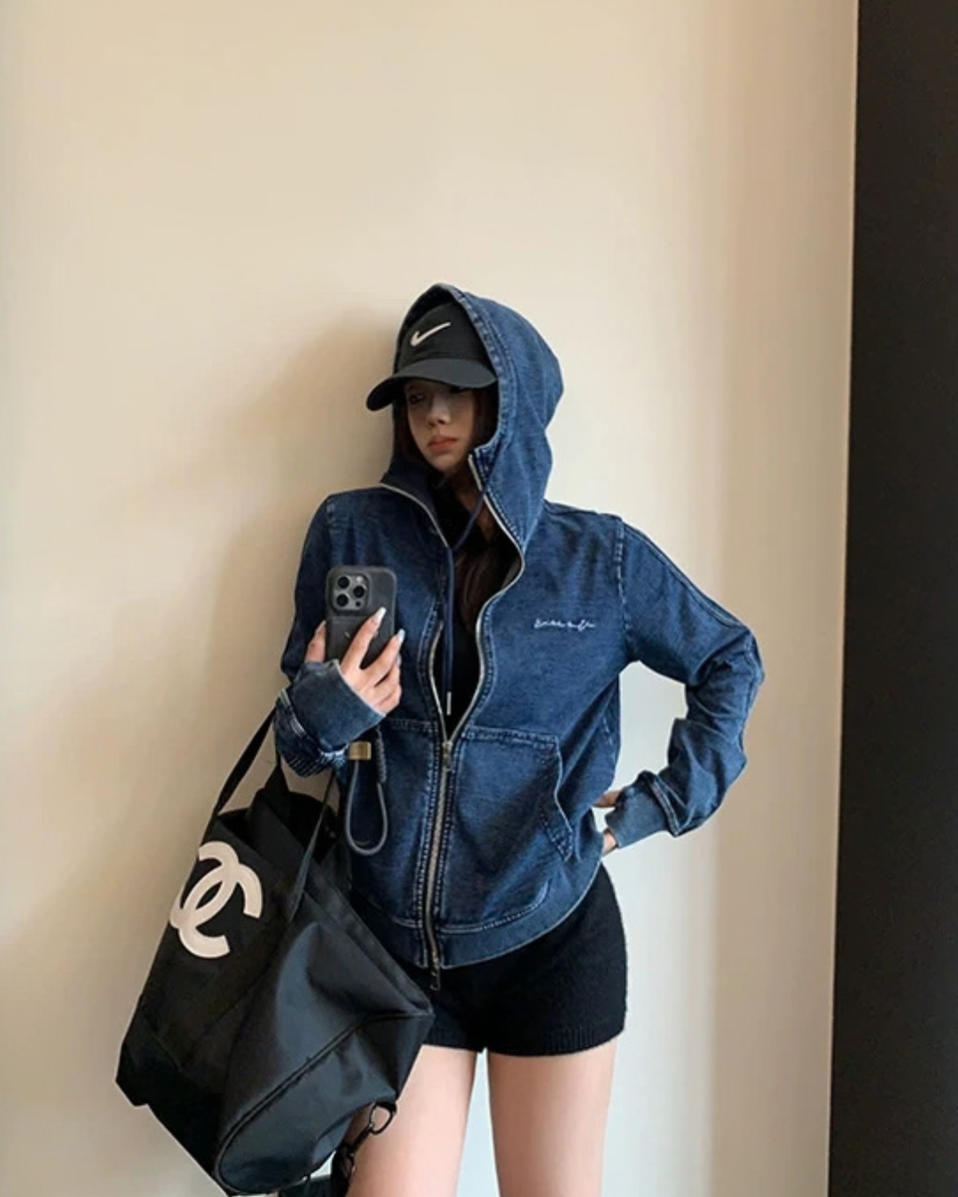 Denim Zip-Up Hoodie YLS1041