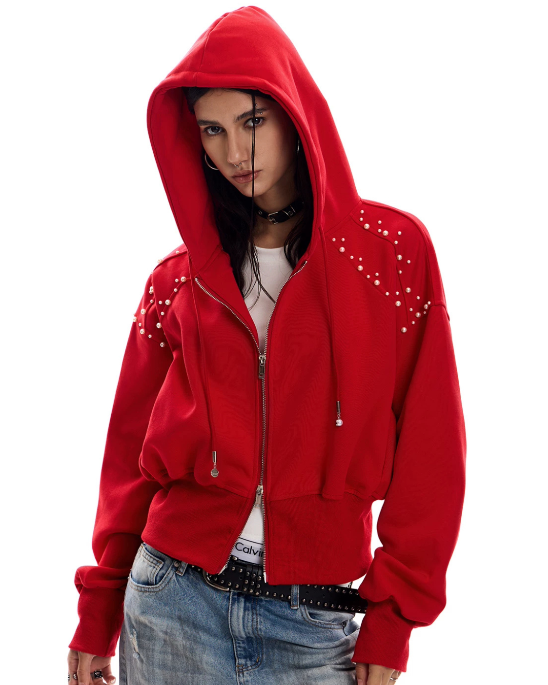 Studded Hooded Zip-Up Jacket ZTS0017