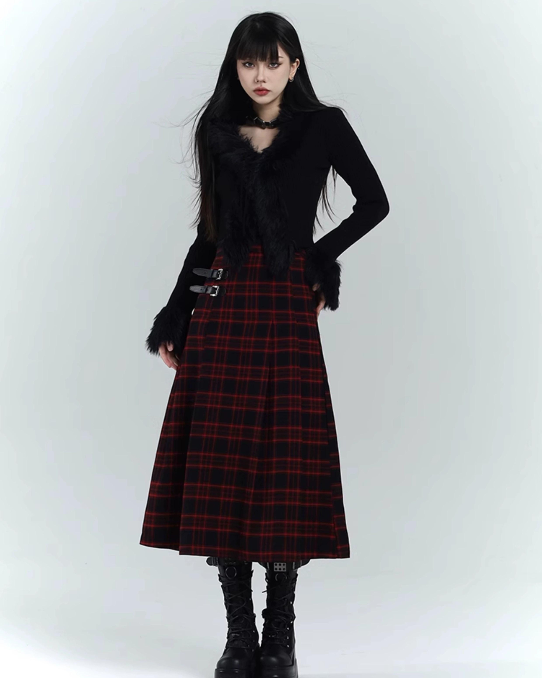 Belt Design Check Skirt lgh0013