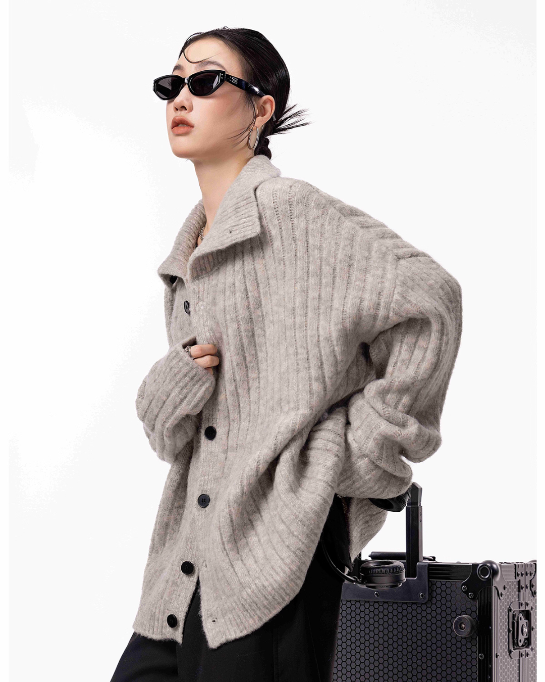 Stand Collar Knit Cardigan ICM0098