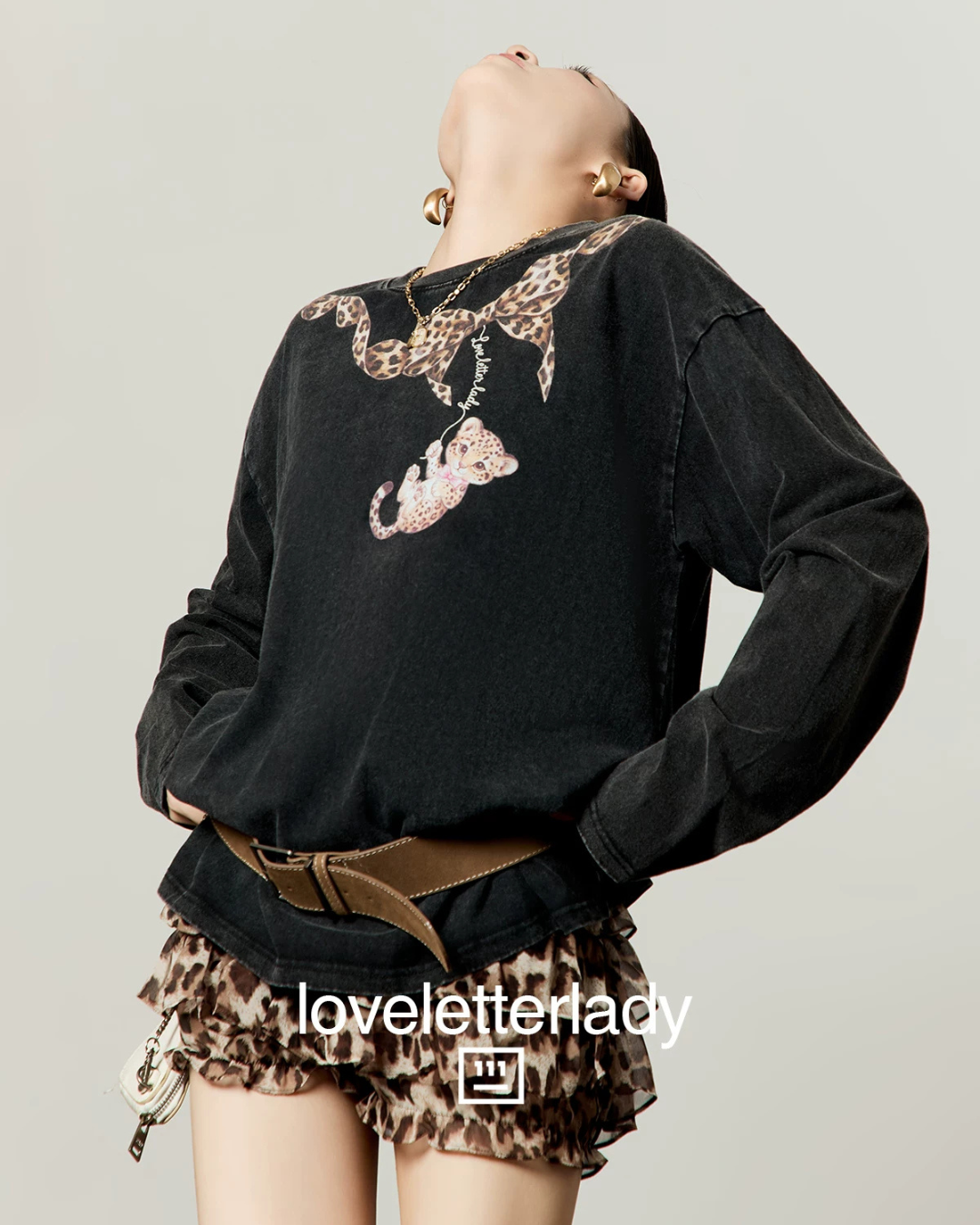 Leopard Print Cotton T-Shirt  / Leopard Frill Mini Shorts LLA0658