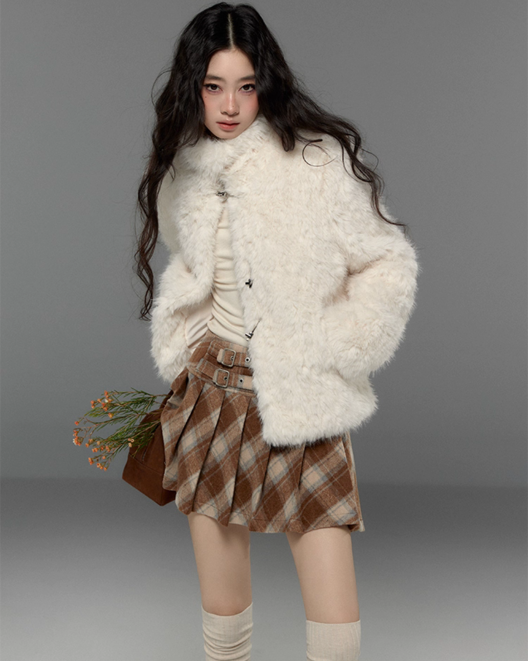 Stand Collar Fluffy Fur Jacket TRK0009