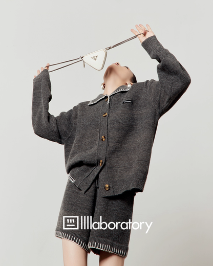 Dark Gray Knit Cardigan & Casual Shorts LLA0545