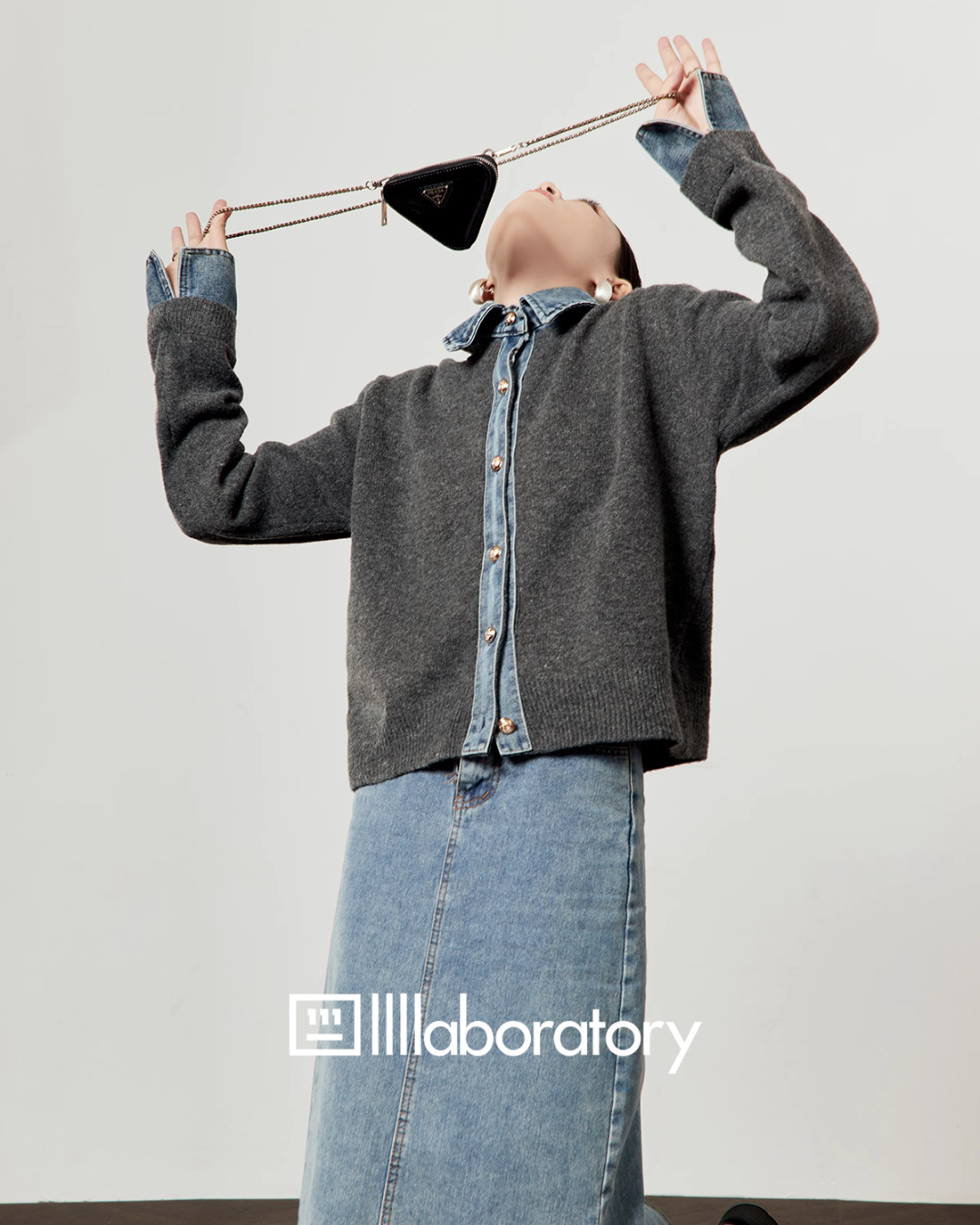 Denim Shirt Docking Knit LLA0561
