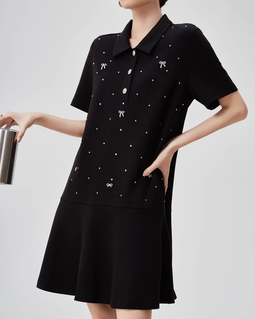 Ribbon Motif Polo Collar Mini Dress FER0113