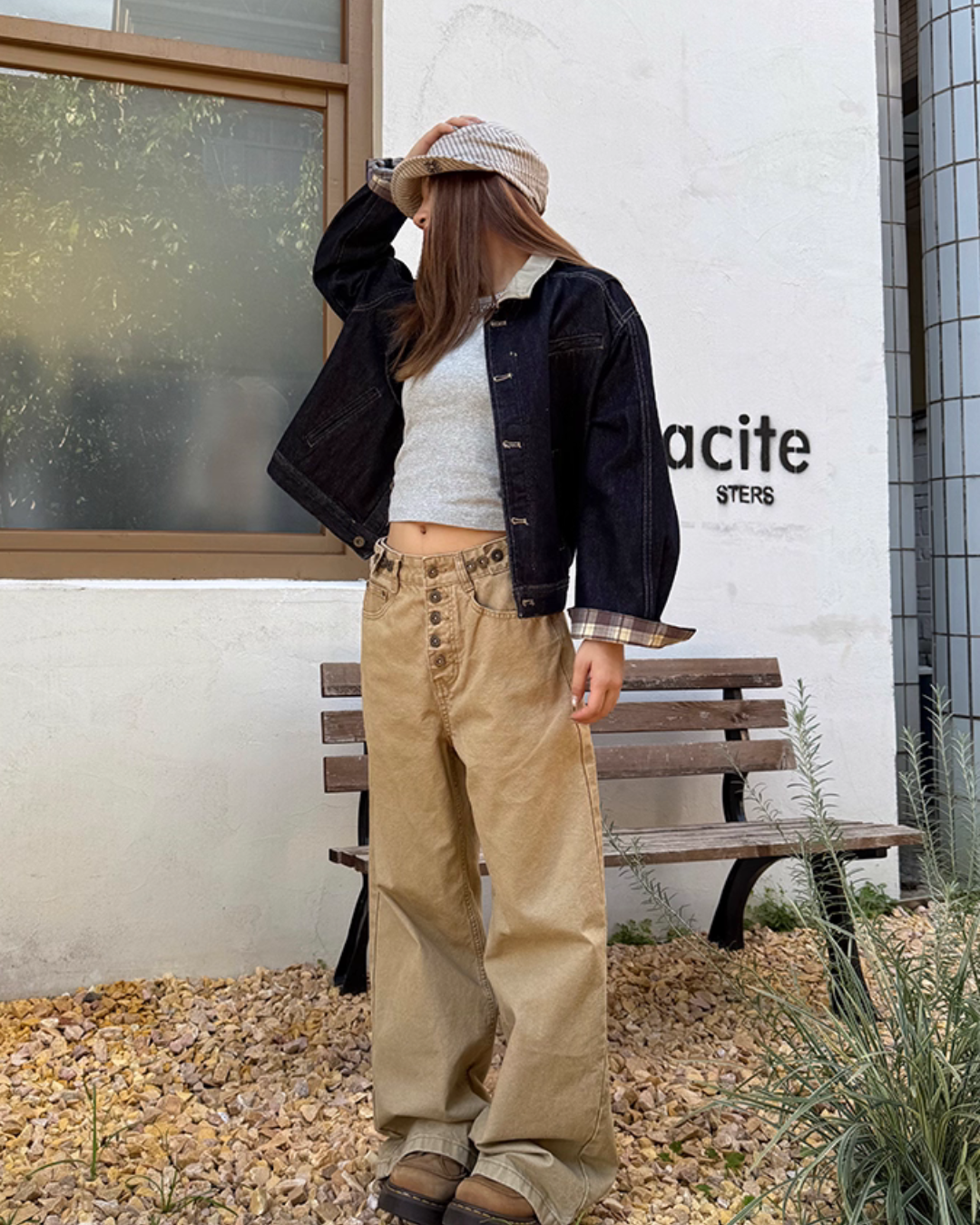 Retro Patched Collar Plaid Denim Jacket CYE0038