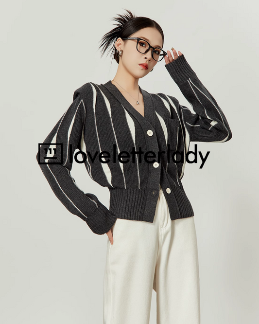 Dark Gray Cardigan Knit LLA0354