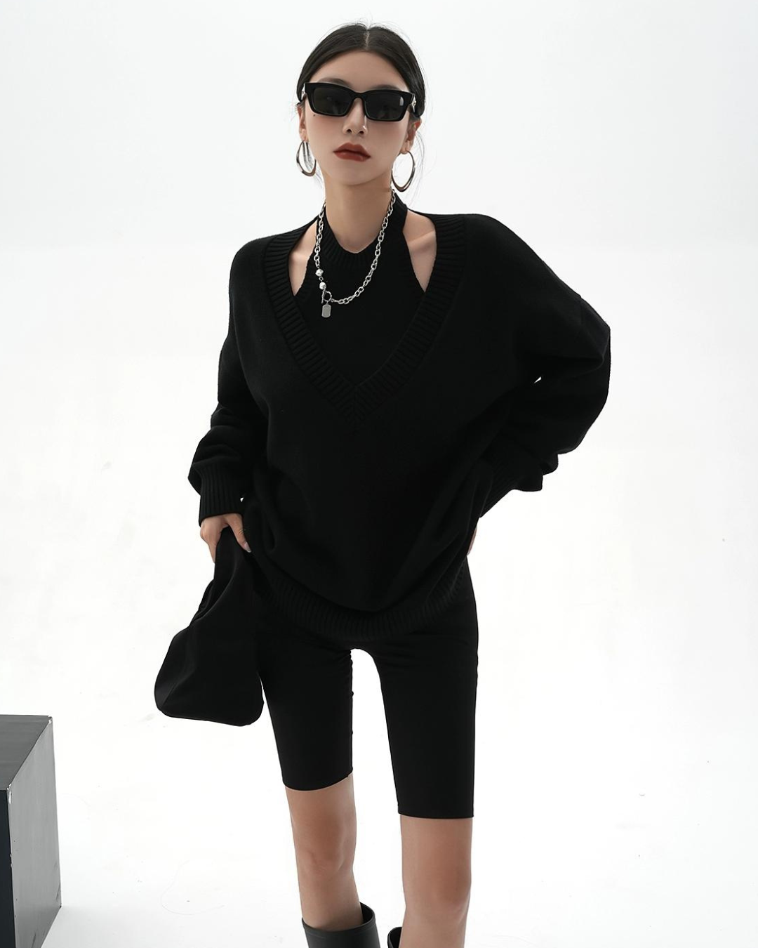 Halter Neck Layered Long Sleeve Knit SRS0191