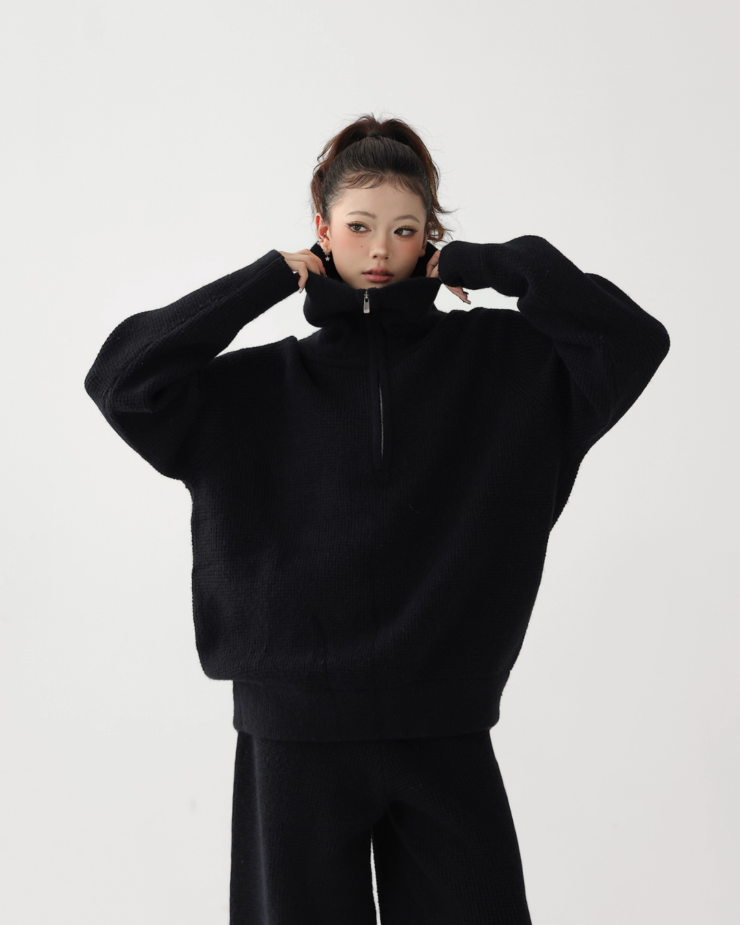 Half-Zip Knit Top / Loose Wide Pants ACS0336