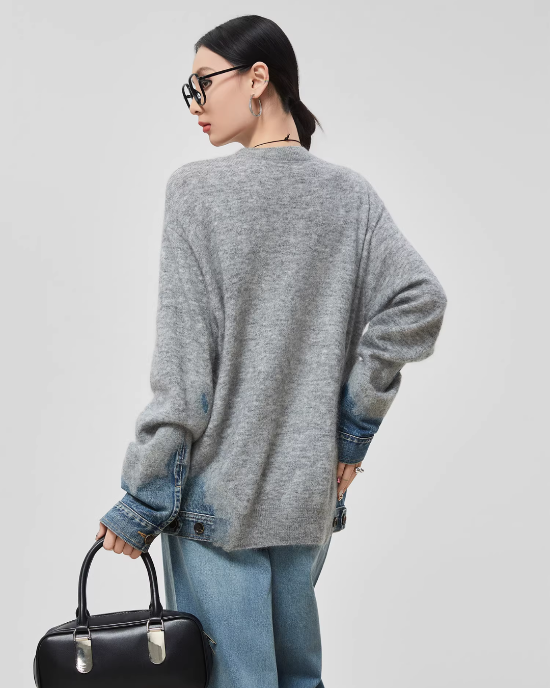 Denim Patchwork Crew Neck Top FER0056