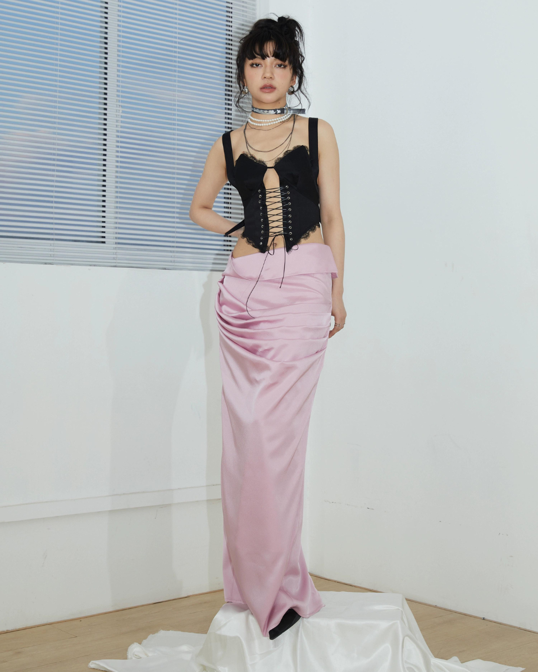 Pink Pleated Mop Skirt JNS0009