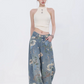 Flower Design Wide Denim Pants ABW0013