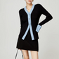 Bicolor V-neck knit cardigan LLA0083