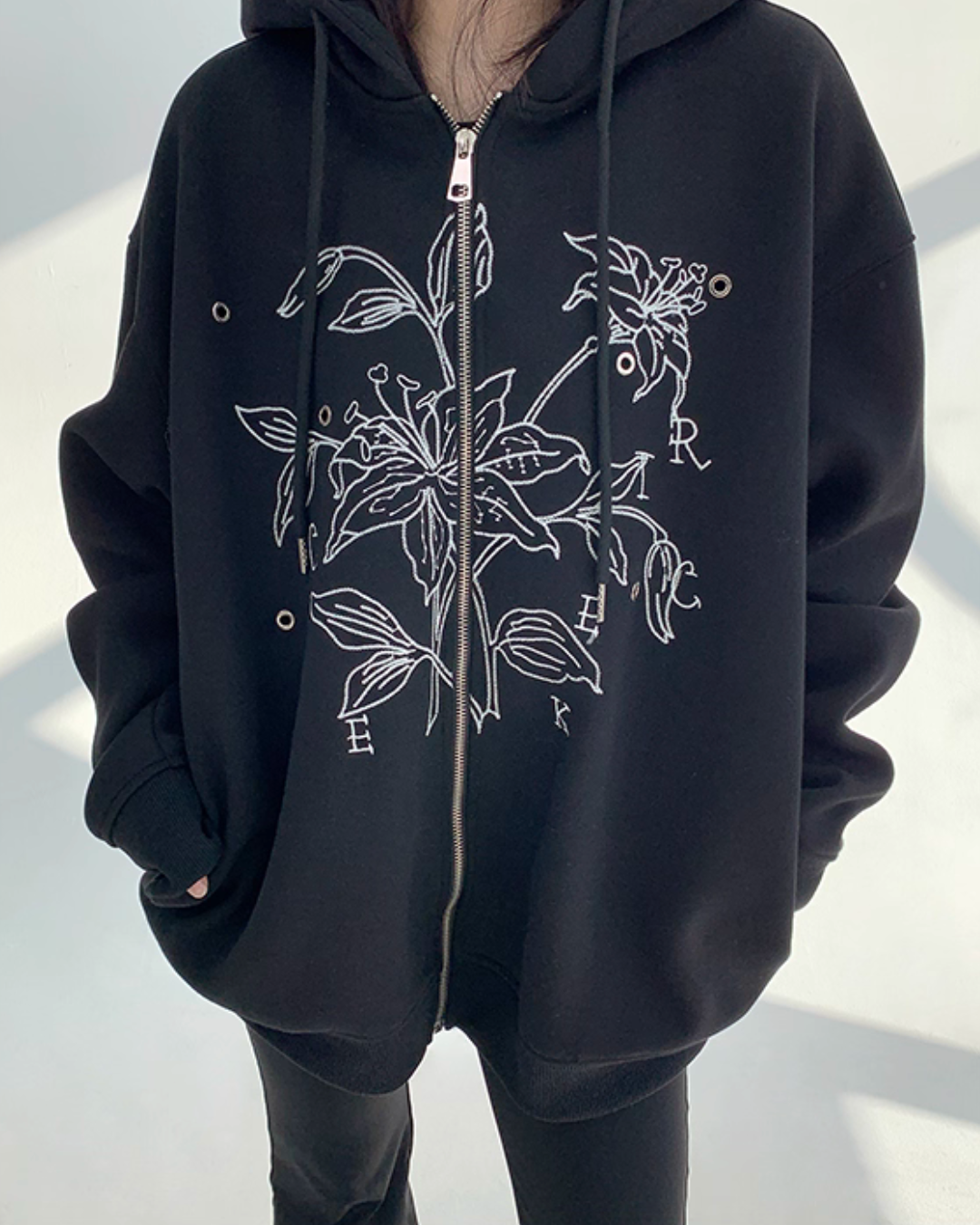 Floral Embroidery Hood Jacket YLS0934