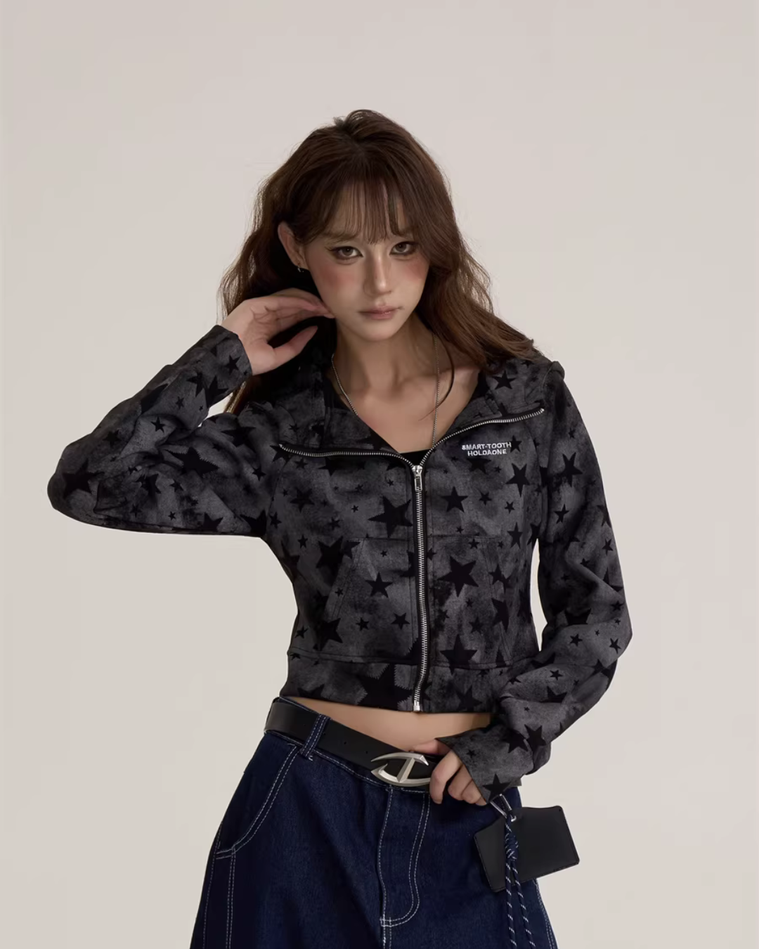 Star-Patterned Zip-Up Hoodie ONP0002