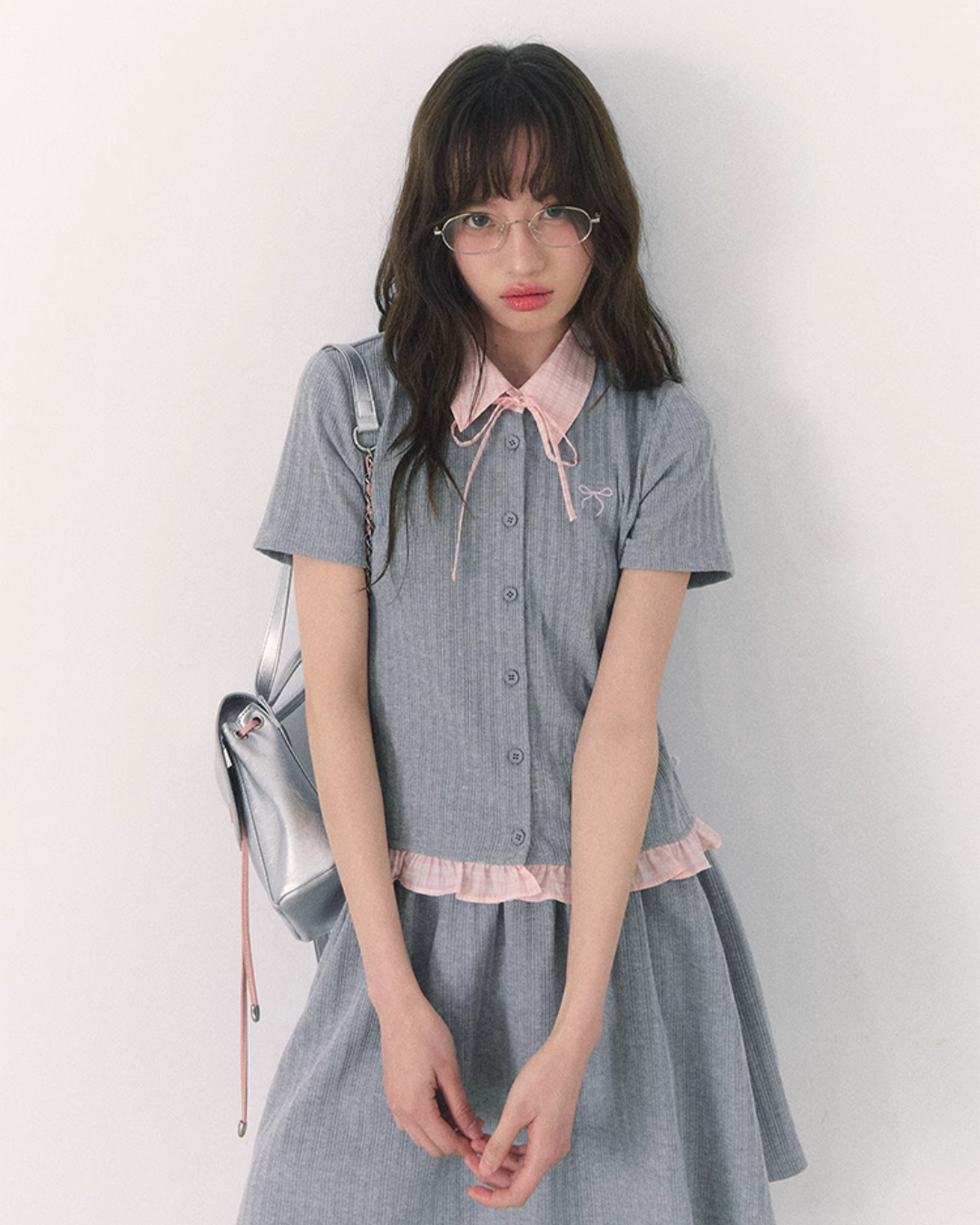 French Ribbon Shirt Top / Flare Skirt CAS0008