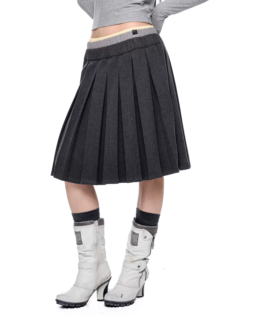 Plaid Patchwork Pleated Skirt EZK0095