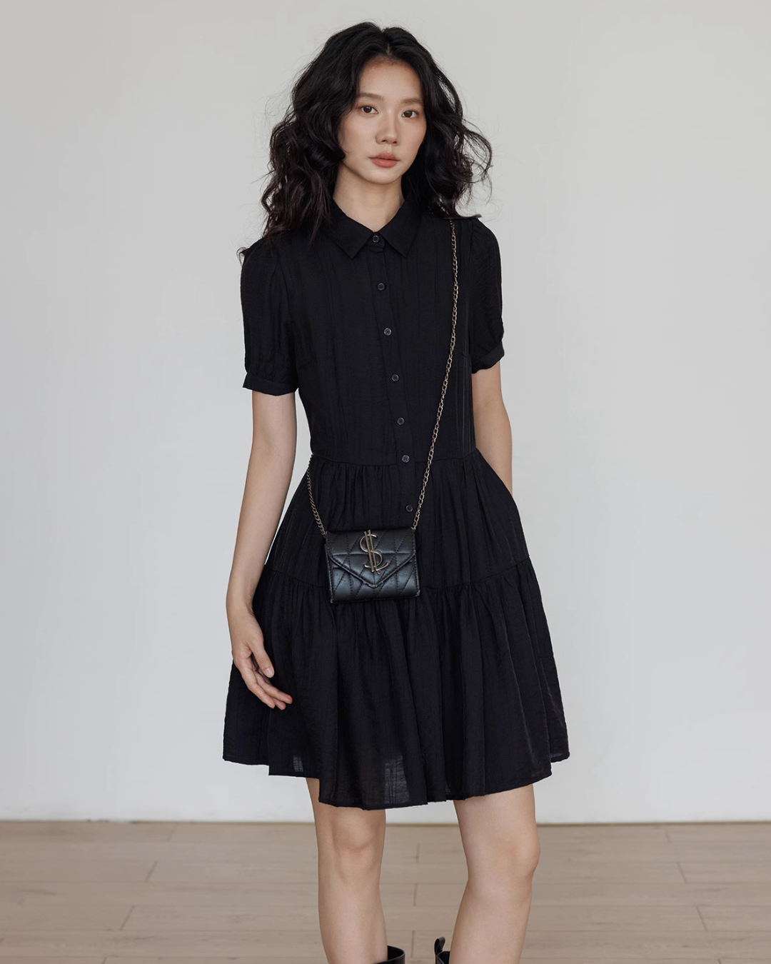 Plain Tiered Shirt Dress VAS0103