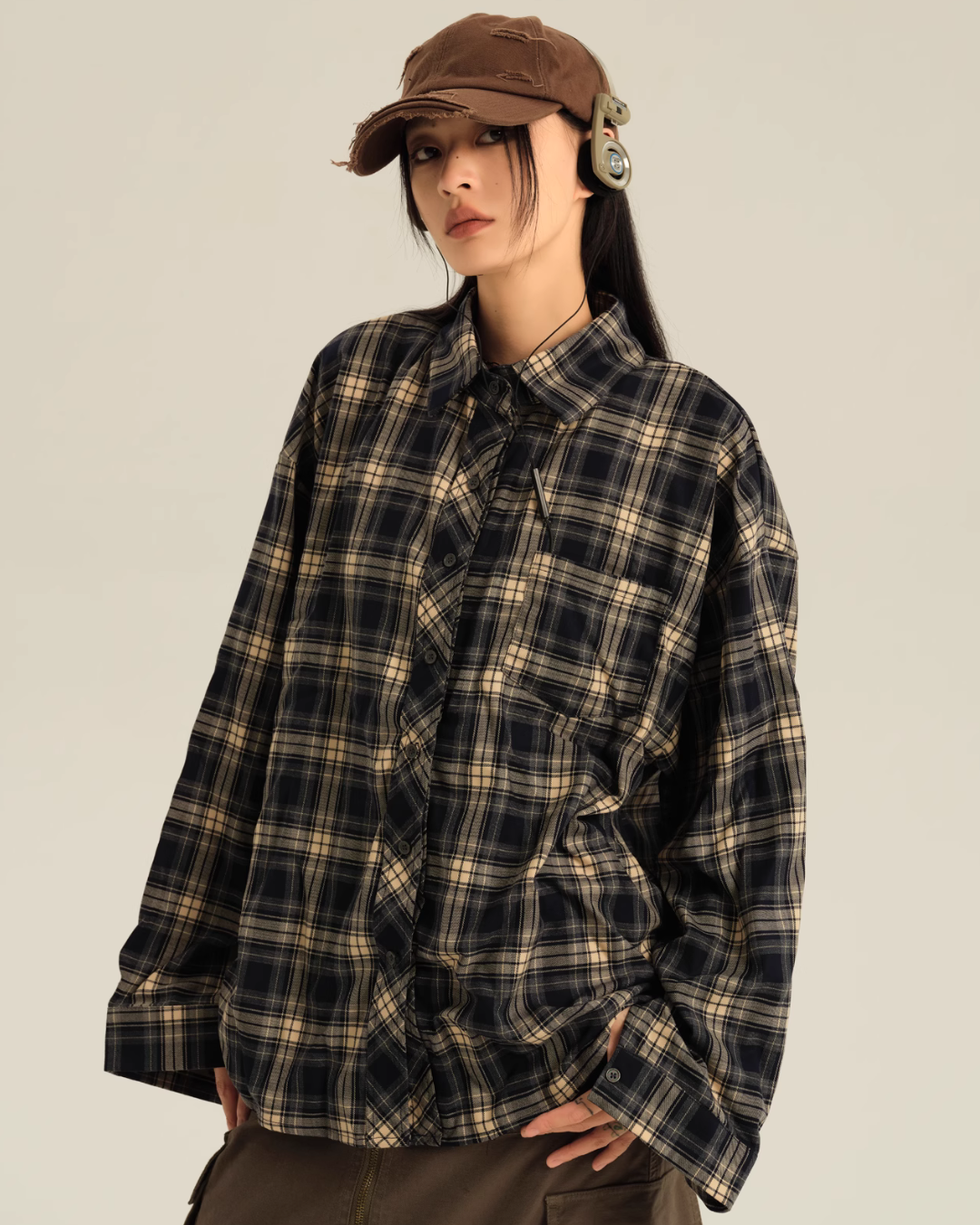 Loose Paid Long Sleeve Shirt EZK0043