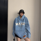 Oversize Retro Embroidered Denim Hoodie YLS1077