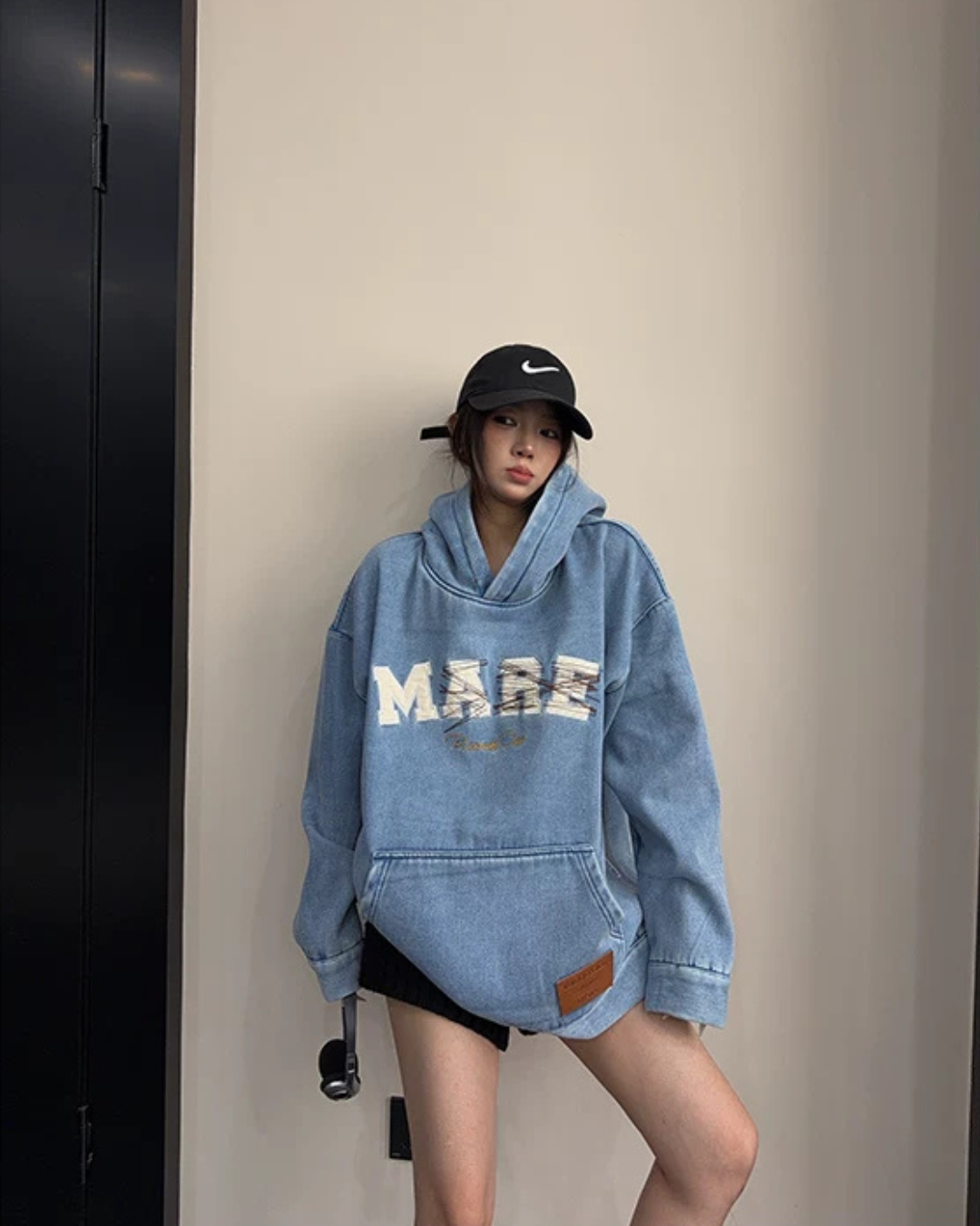 Oversize Retro Embroidered Denim Hoodie YLS1077