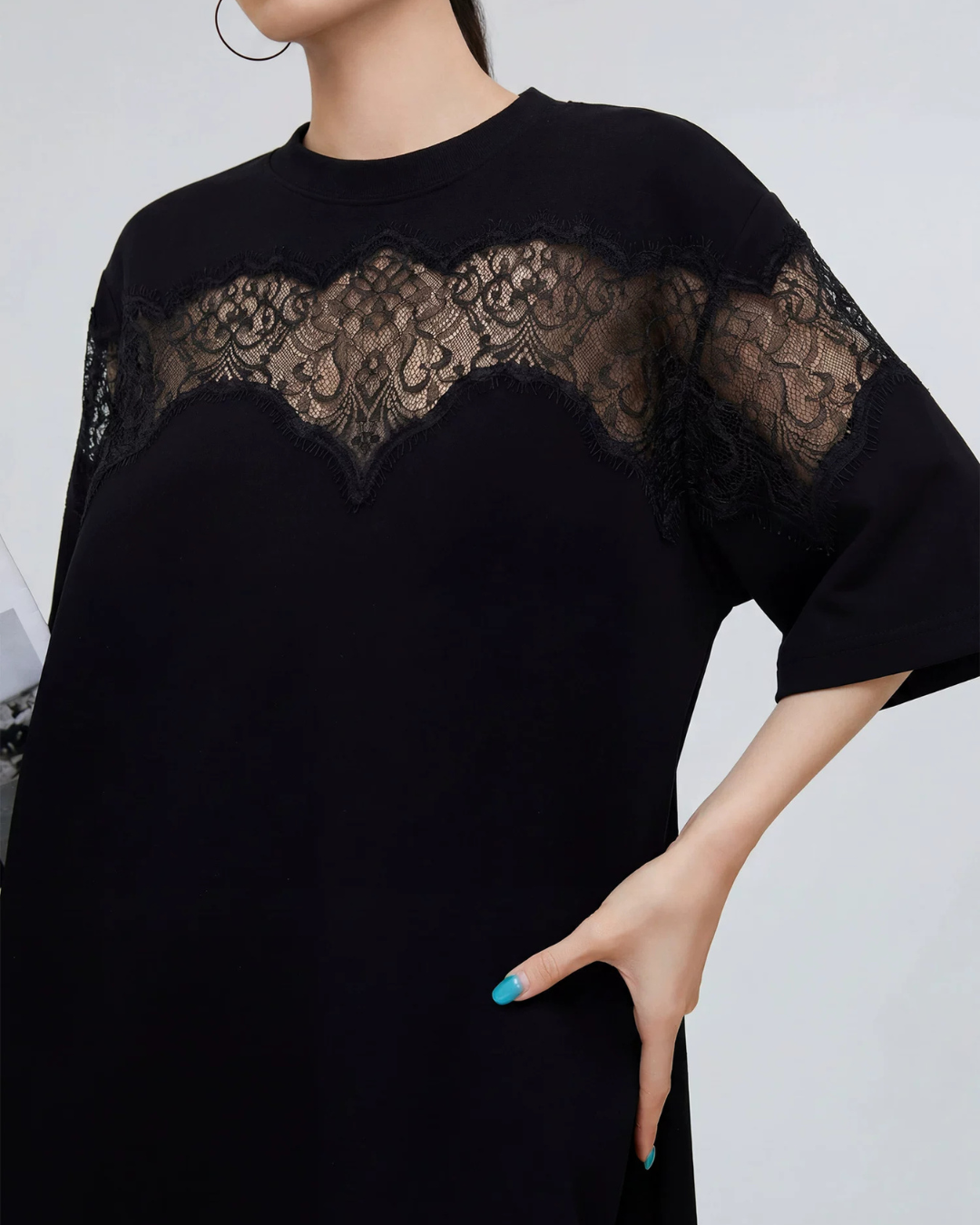 Lace Docking Oversized Tunic T-Shirt FER0228