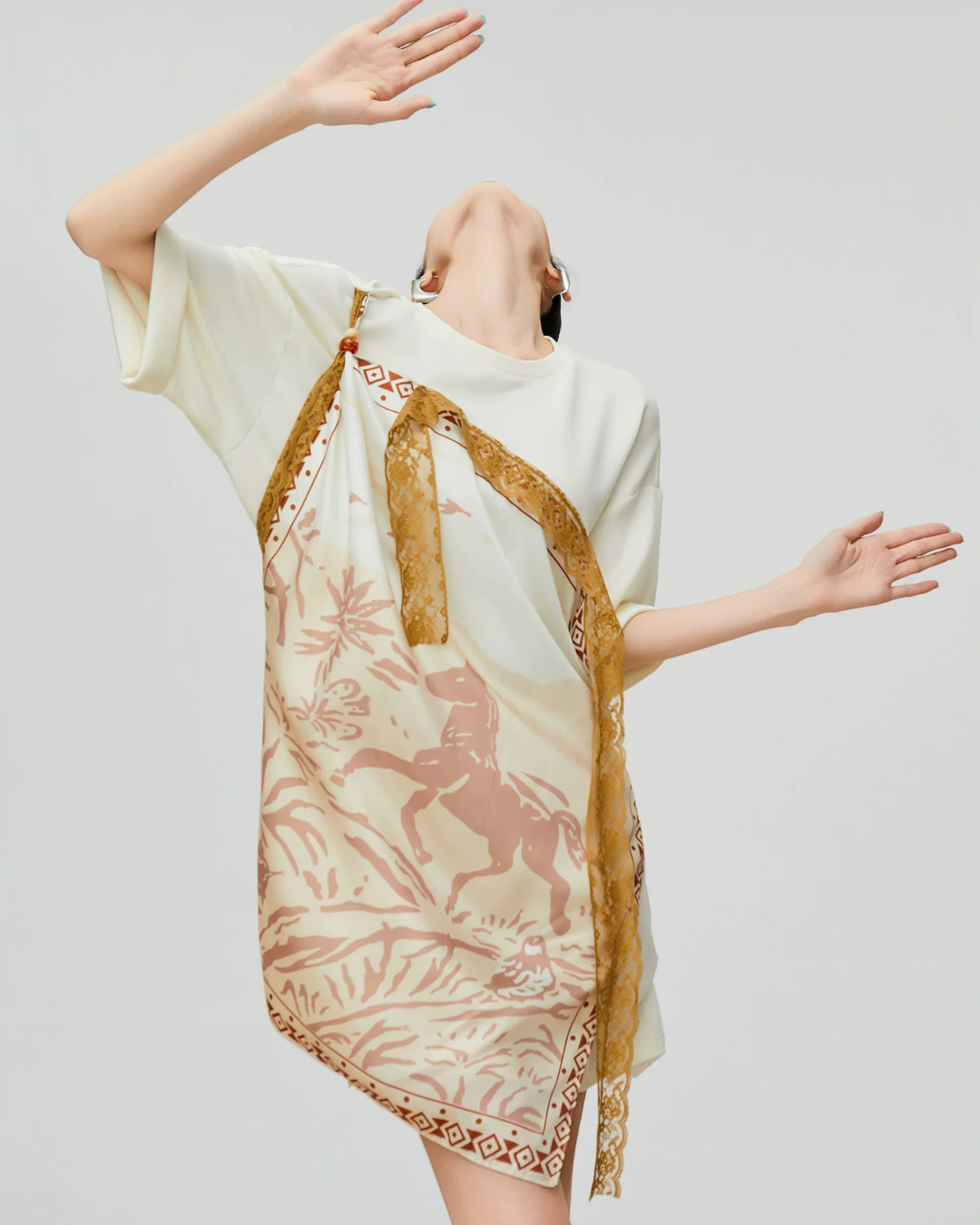 Horse-Handle Scarf Layered Dress FER0295