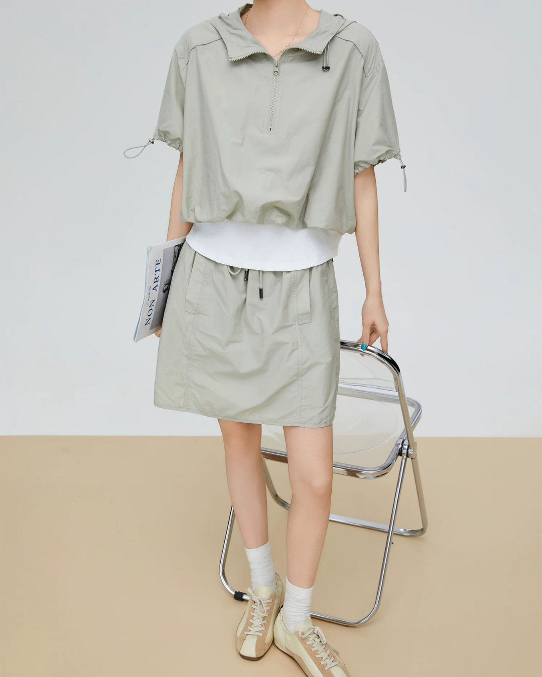 Nylon Half-Zip Short-Sleeve / Mini Skirt FER0231