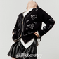 V-Neck Knit Cardigan / Leather Mini Skirt LLA0526