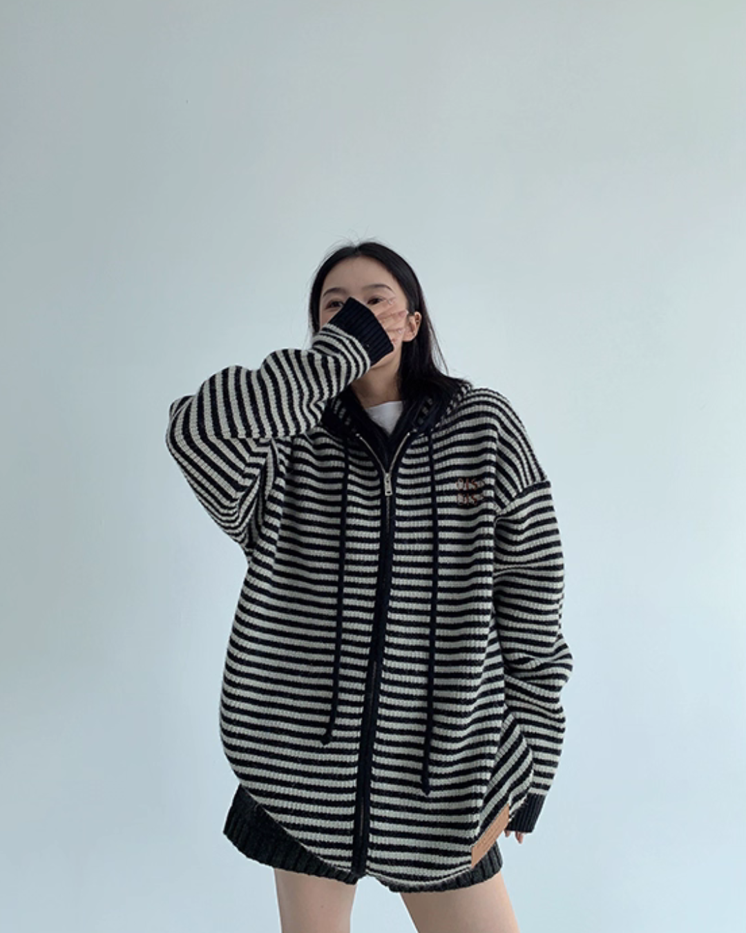 Thin Striped Knit Hoodie YLS1001