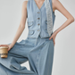 Denim V-neck Vest / Denim Wide Relaxed Pants FER0269