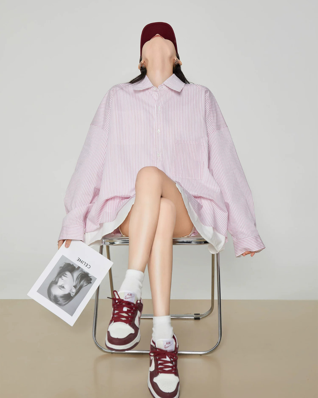 Pink Striped Oversized Shirt / Short Skirt FER0360