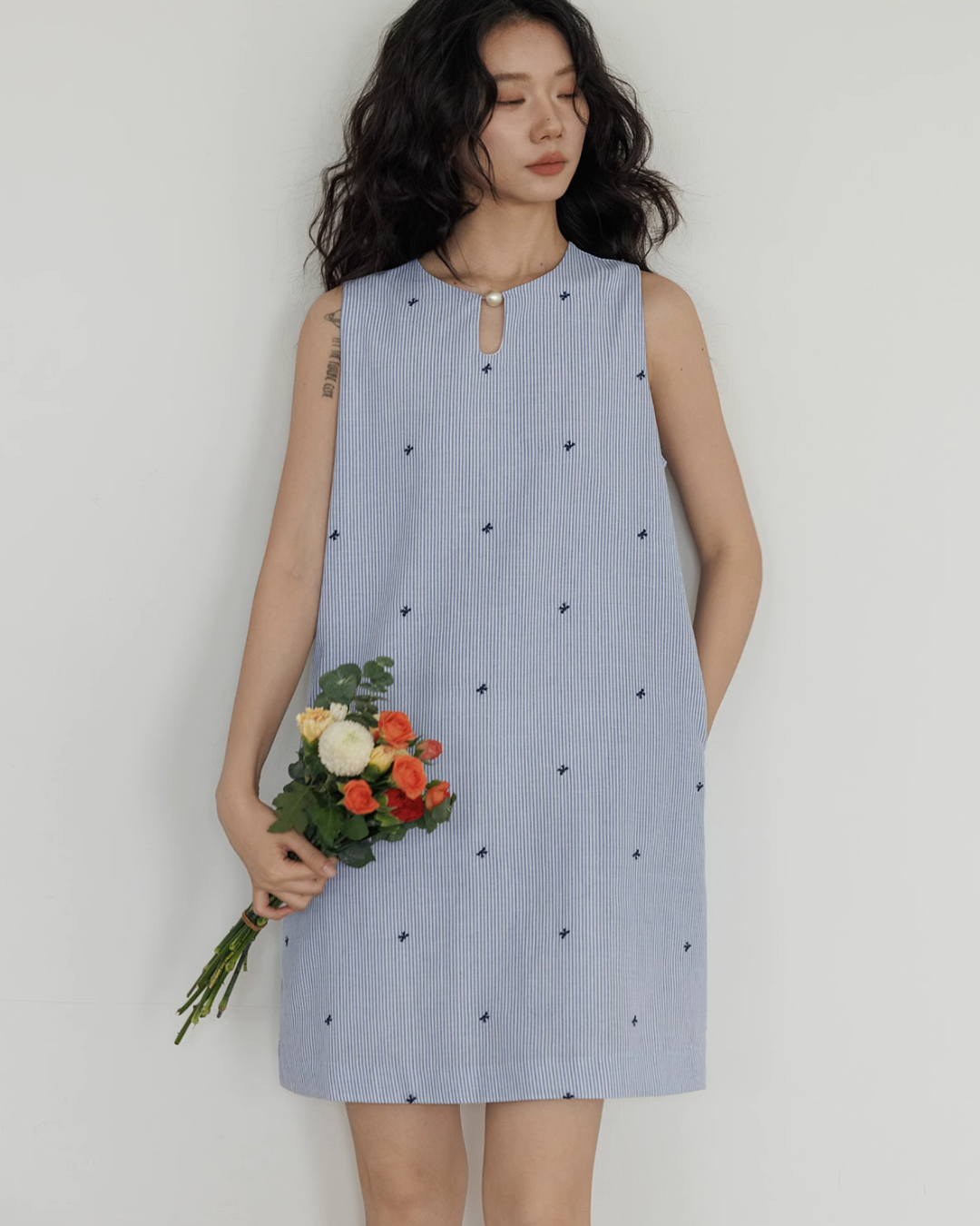 Ribbon Embroidered Sleeveless Dress VAS0092