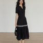 V-Neck Short Sleeved Black Dress VAS0095