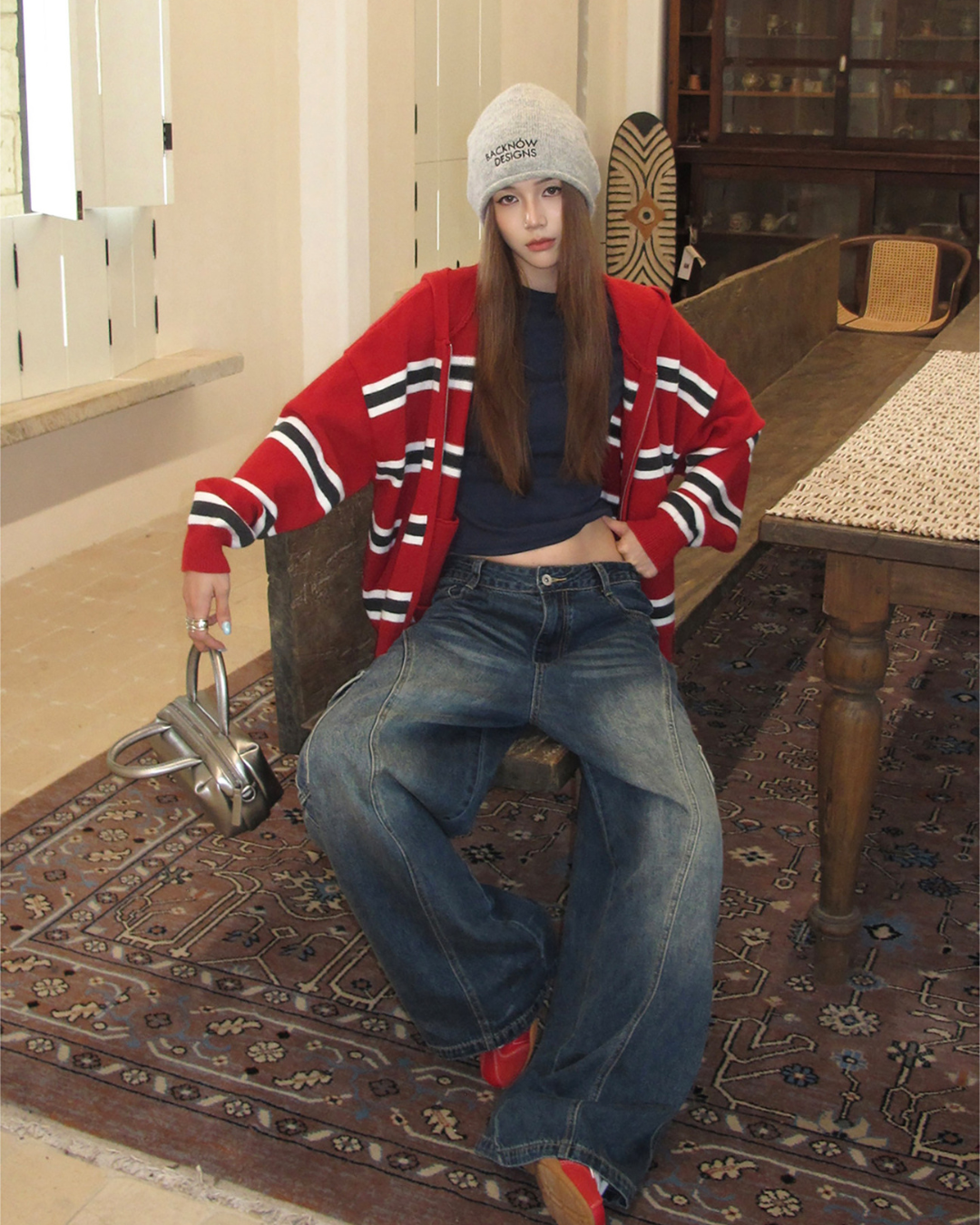 Striped Knit Hoodie WWP0004