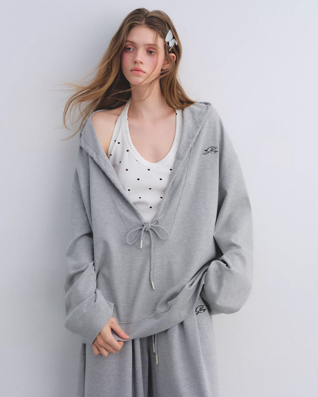 Polka Dot Vest V-Neck Hoodie / Loose Casual Sweatpants ASG0080