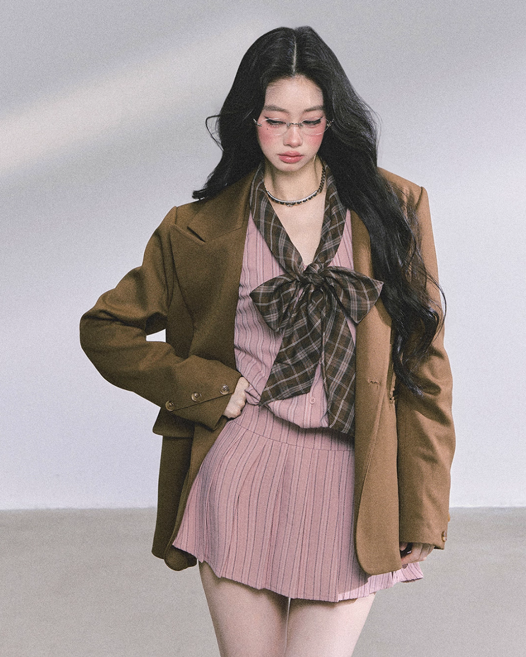 French Stripe Long-Sleeve Shirt Dress LAS0038