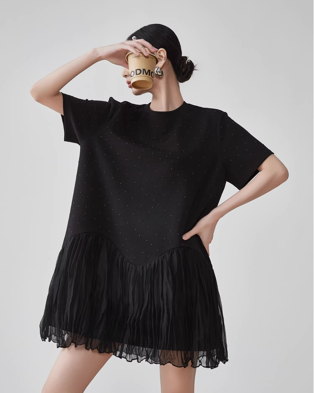 Rhinestone Short-Sleeve T-Shirt Dress FER0080