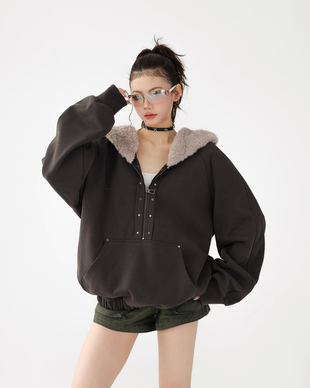 Duty Half Zip Collar Fleece Hoodie ACS0321