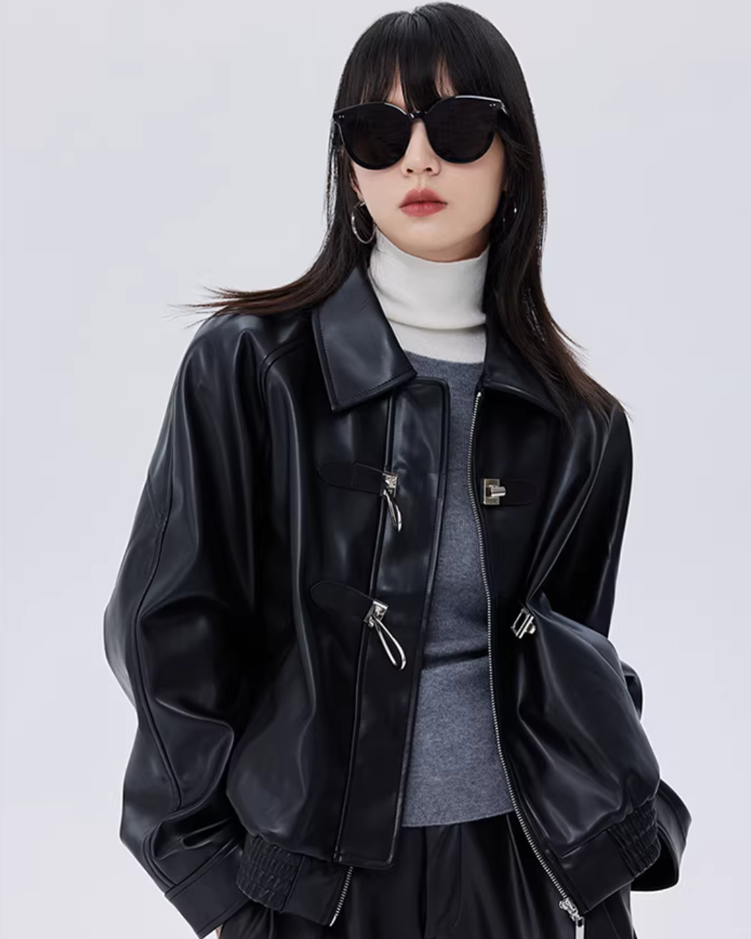 Silver Buckle Leather Jacket SHN0024