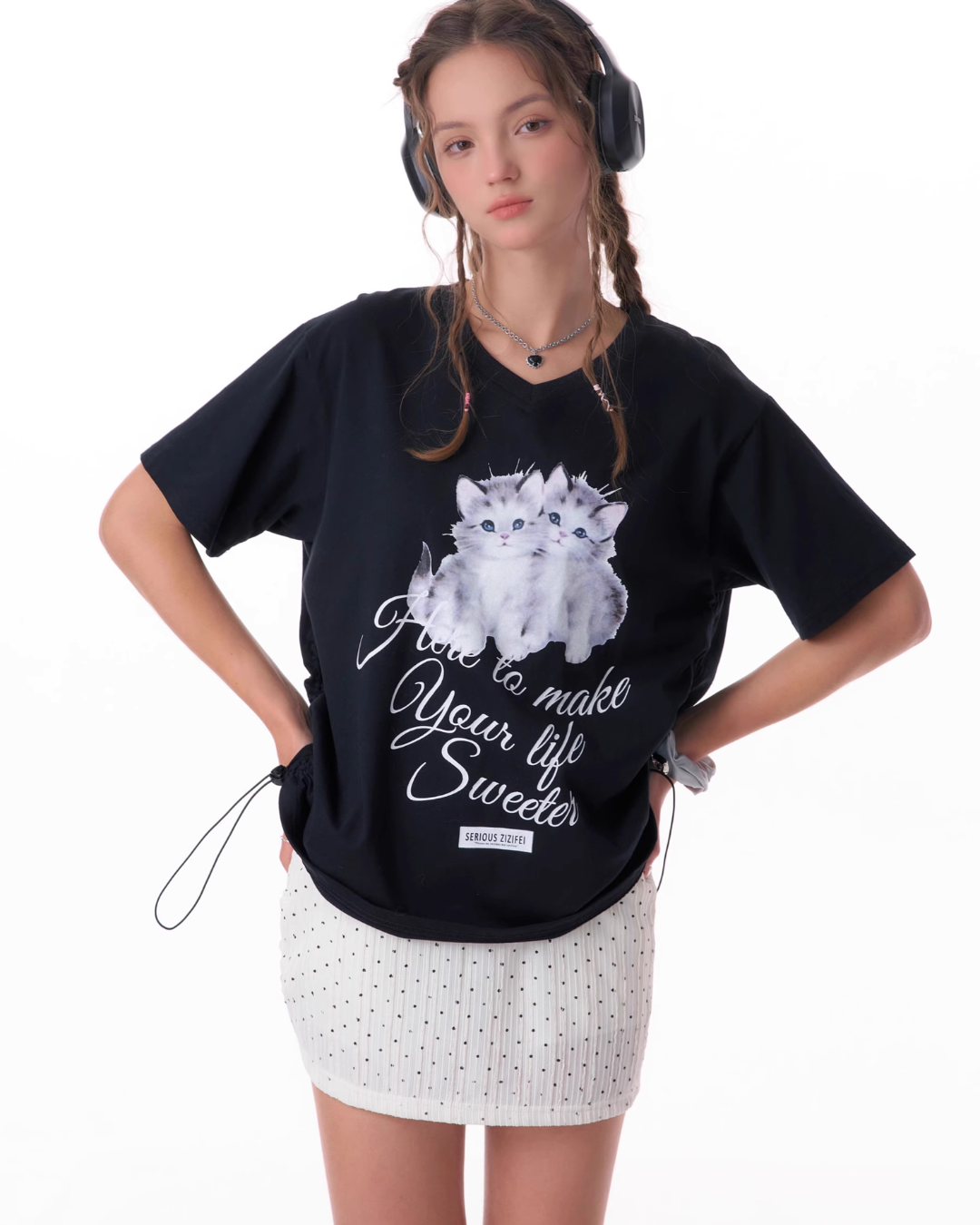 Girl Cat Short Sleeve Tops ZZF0354