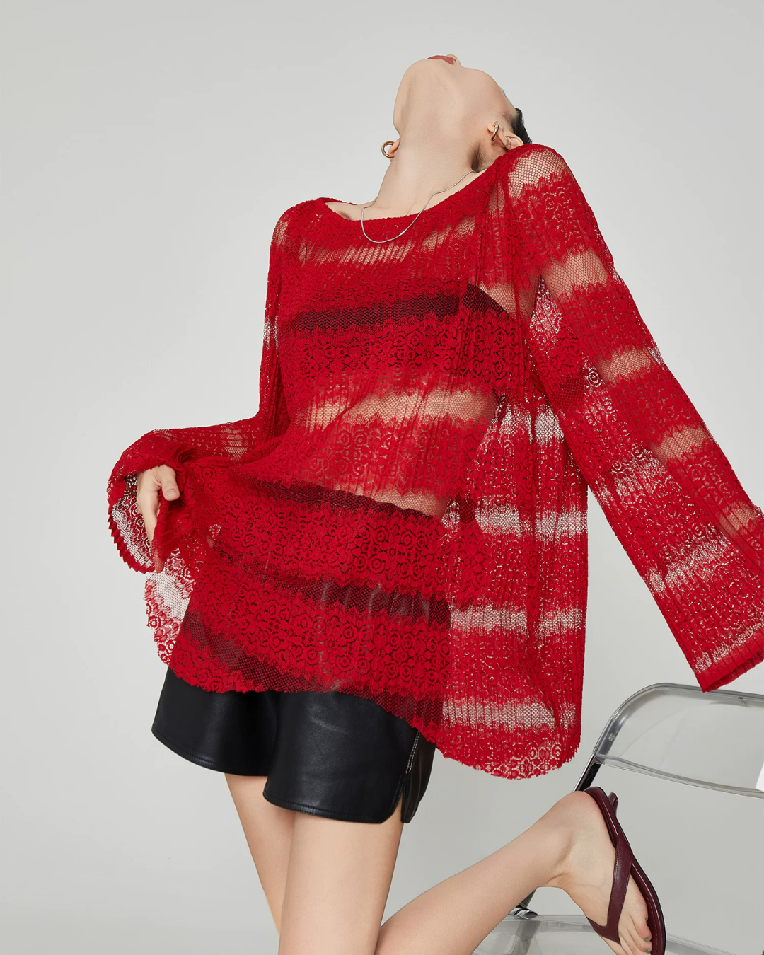 Multi-Border Openwork Oversized Knit FER0364