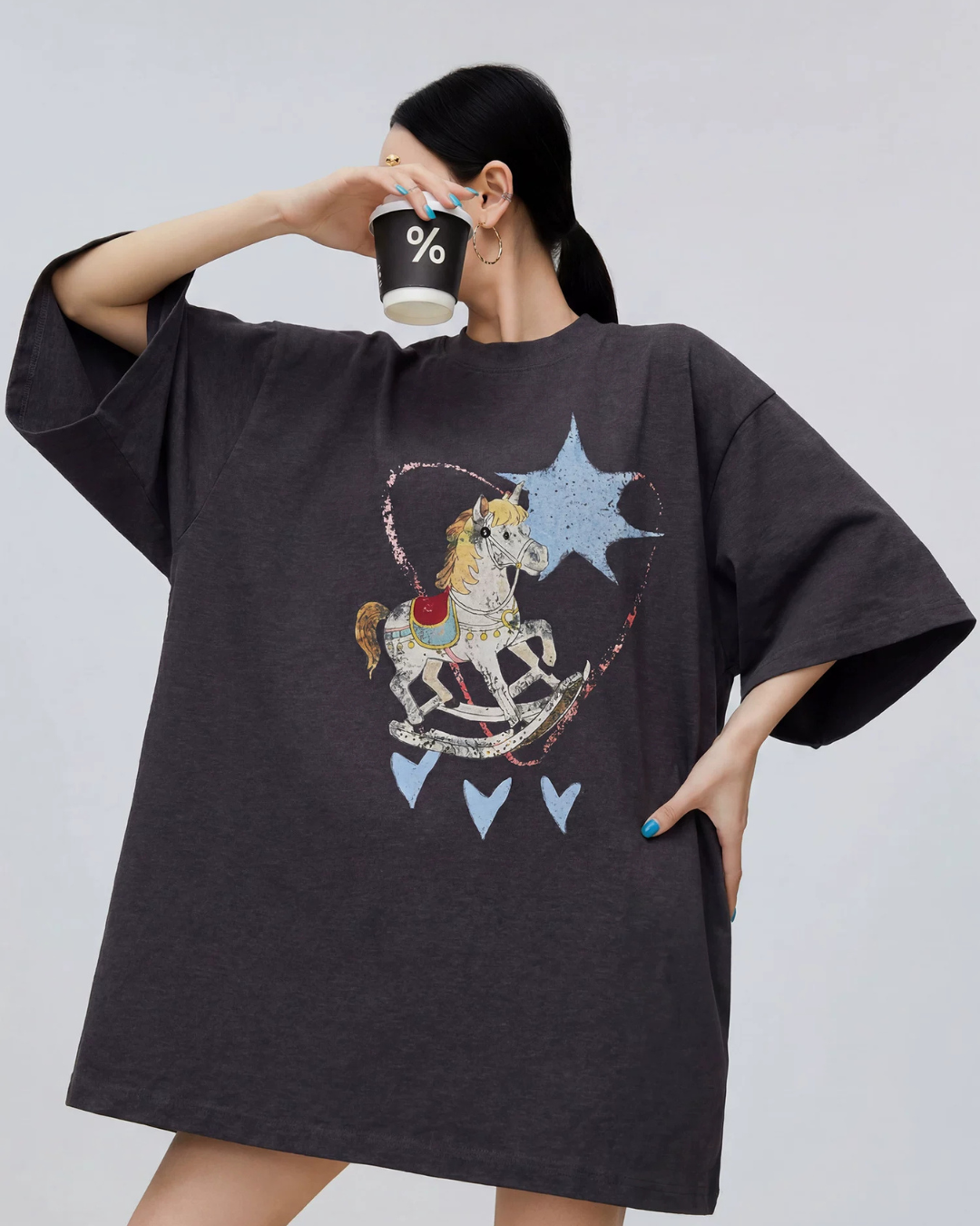 Trojan Print Oversized T-Shirt Dress FER0304