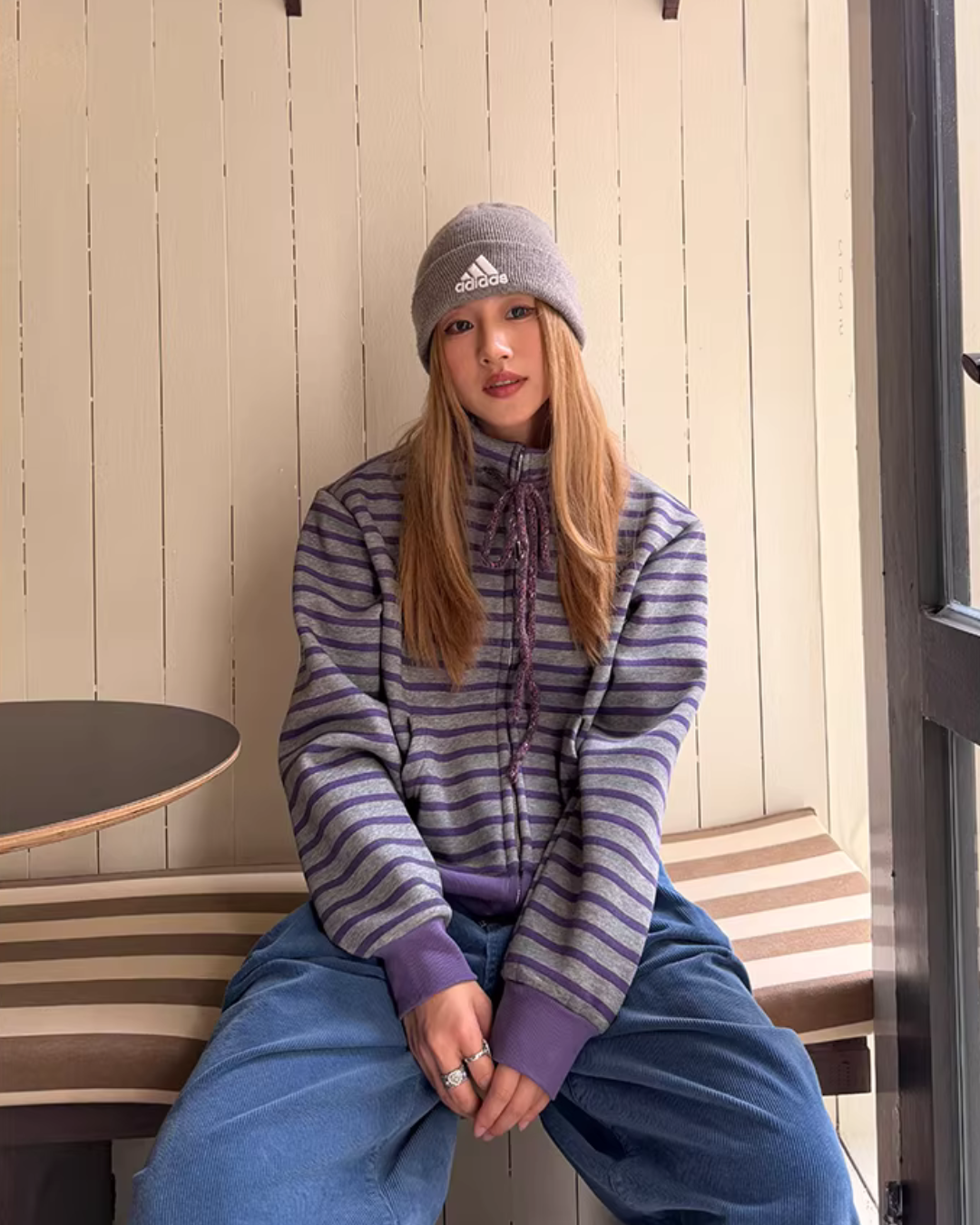 Striped Fleece Stand Collar Hoodie CYE0096