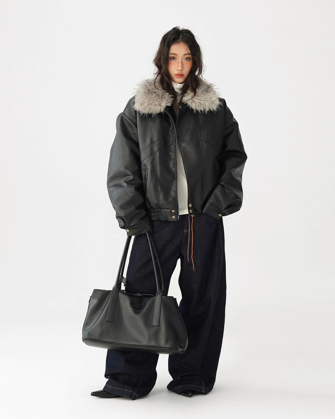 Fur Collar Leather Jacket ACS0347