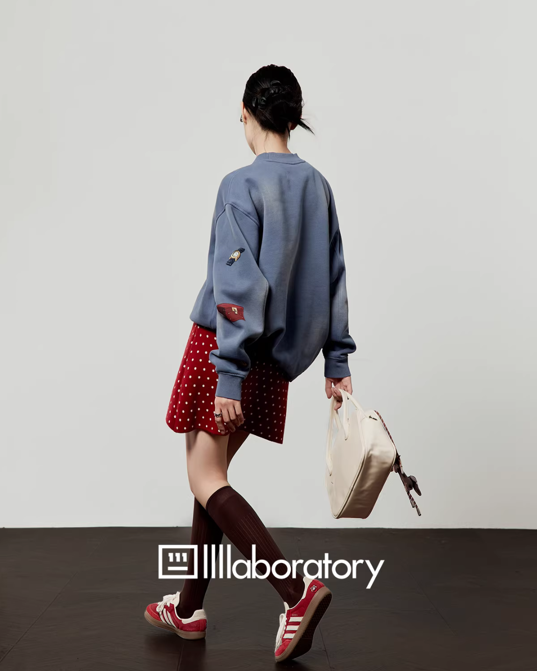 Cat Print Retro Sweatshirt/Retro Polka Dot Skirt LLA0607