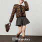 Leopard Round Neck Knit Cardigan / Pleated Skirt LLA0536