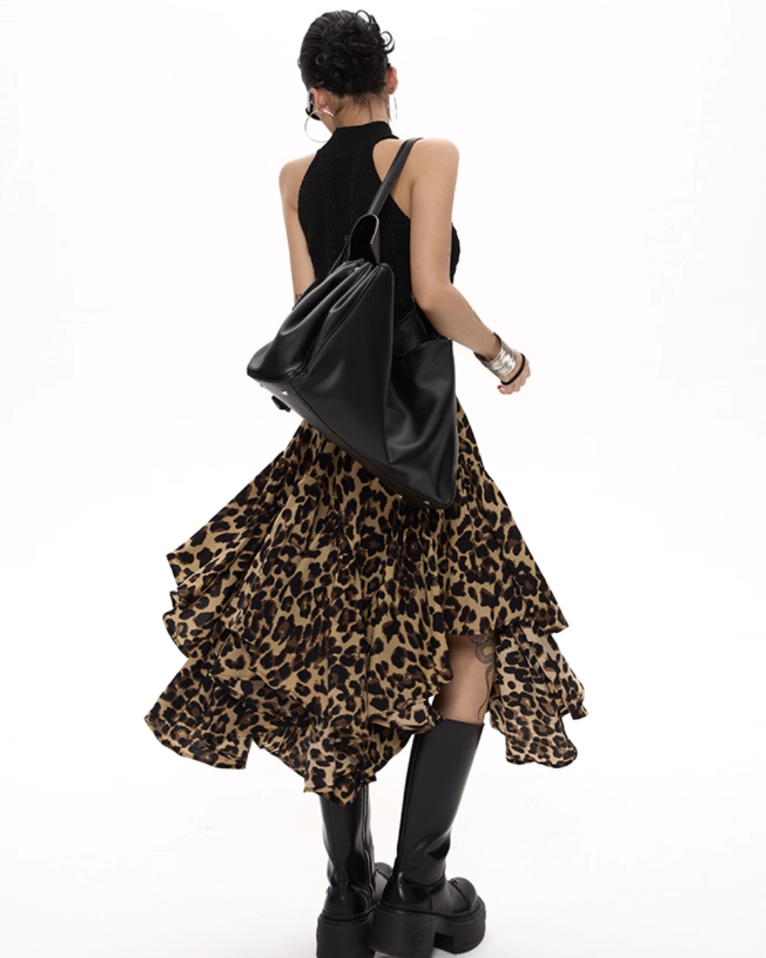 Leopard Asymmetrical Tiered Skirt ZRS0092